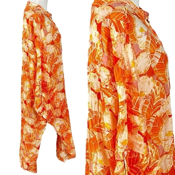 Free People Tropical Hawaiian Maxi Top Cover up Tangerine Cream Small One Size - Picture 5 of 10
